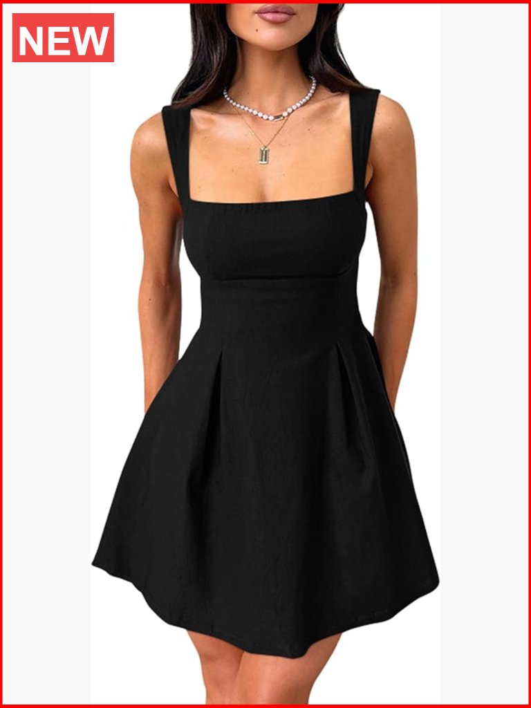 Polyester Blend Sleeveless Square Neck Backless Mini Party Dress